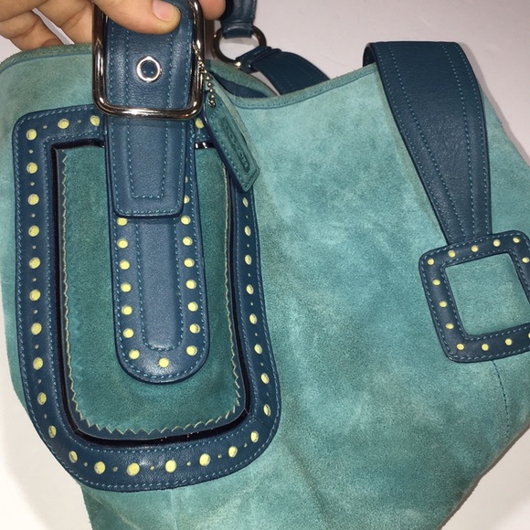 COACH teal suede w/deep teal leather w/accents - Picture 6 of 8
